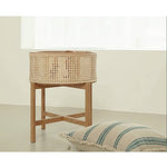 Stylish Natural Oak Wood Tea Table with Rattan Accents tzm-528