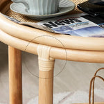 Natural Wood Tea Table with Rattan Accents and Glass Top – Elegant and Durable tzm-529