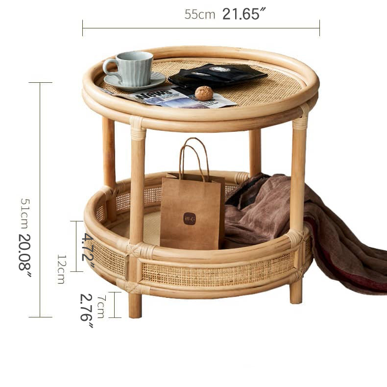 Natural Wood Tea Table with Rattan Accents and Glass Top – Elegant and Durable tzm-529