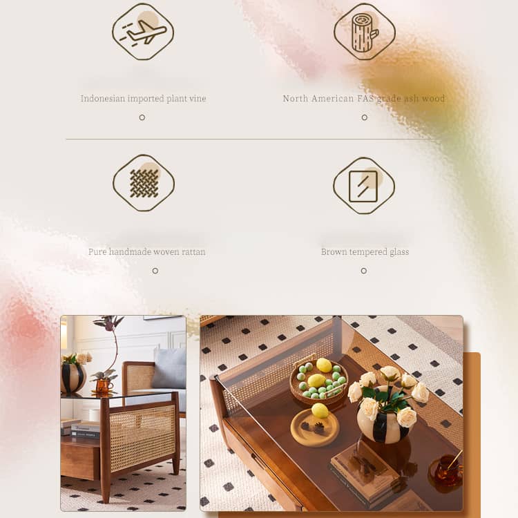 Stylish Brown Rattan Tea Table with Elegant Ash Wood Finish tzm-532