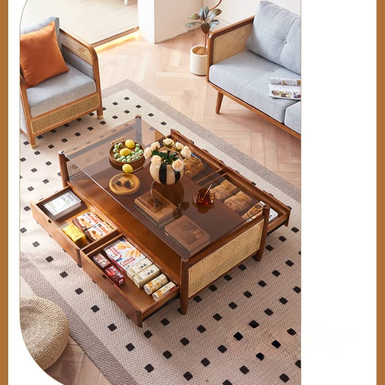 Stylish Brown Rattan Tea Table with Elegant Ash Wood Finish tzm-532