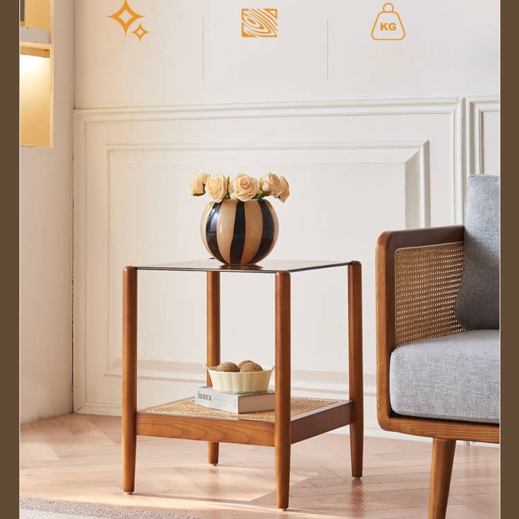 Stylish Brown Rattan Tea Table with Elegant Ash Wood Finish tzm-532