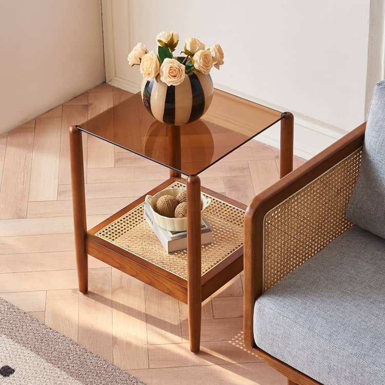 Stylish Brown Rattan Tea Table with Elegant Ash Wood Finish tzm-532