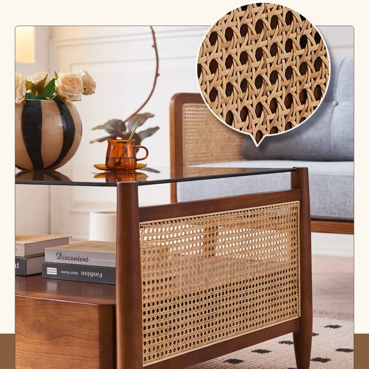 Stylish Brown Rattan Tea Table with Elegant Ash Wood Finish tzm-532