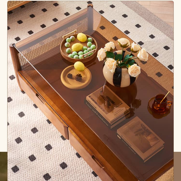 Stylish Brown Rattan Tea Table with Elegant Ash Wood Finish tzm-532