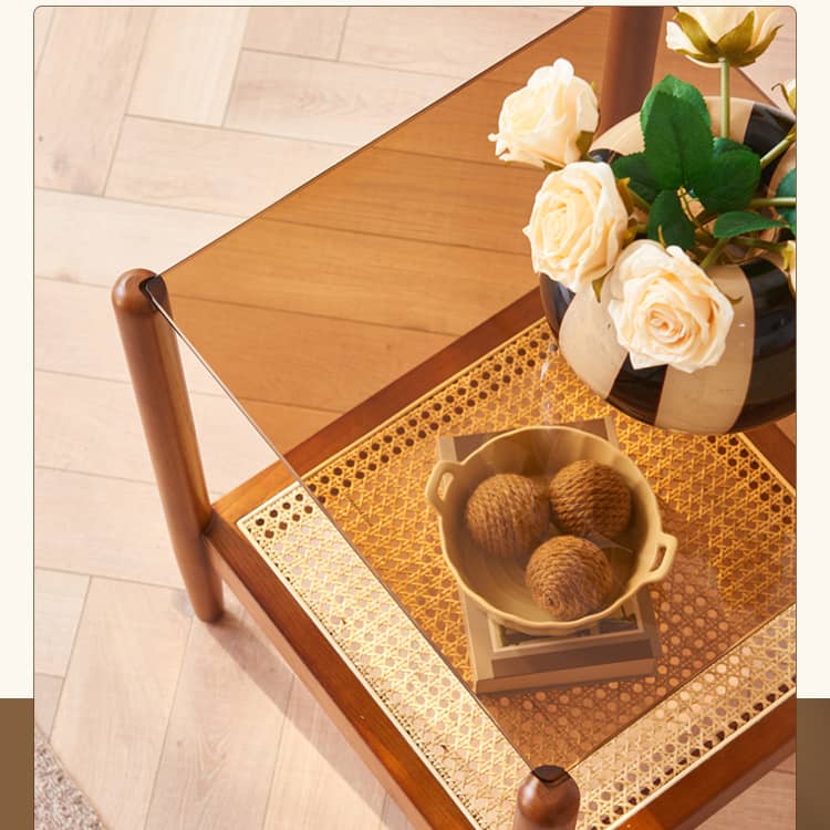 Stylish Brown Rattan Tea Table with Elegant Ash Wood Finish tzm-532
