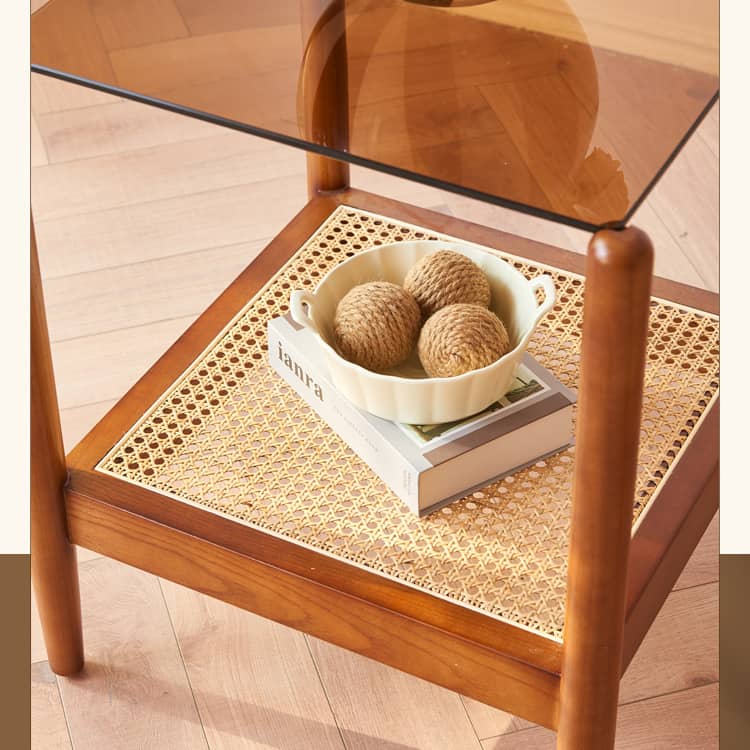 Stylish Brown Rattan Tea Table with Elegant Ash Wood Finish tzm-532
