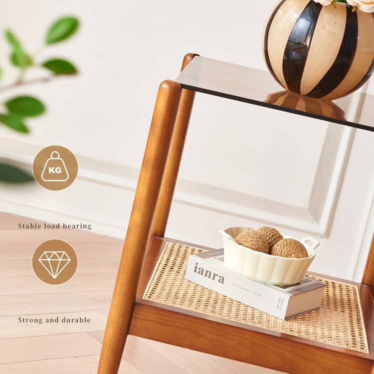 Stylish Brown Rattan Tea Table with Elegant Ash Wood Finish tzm-532