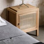 Natural Ash Wood Rattan Bedside Cupboard - Elegant Bedroom Storage Solution tzm-538
