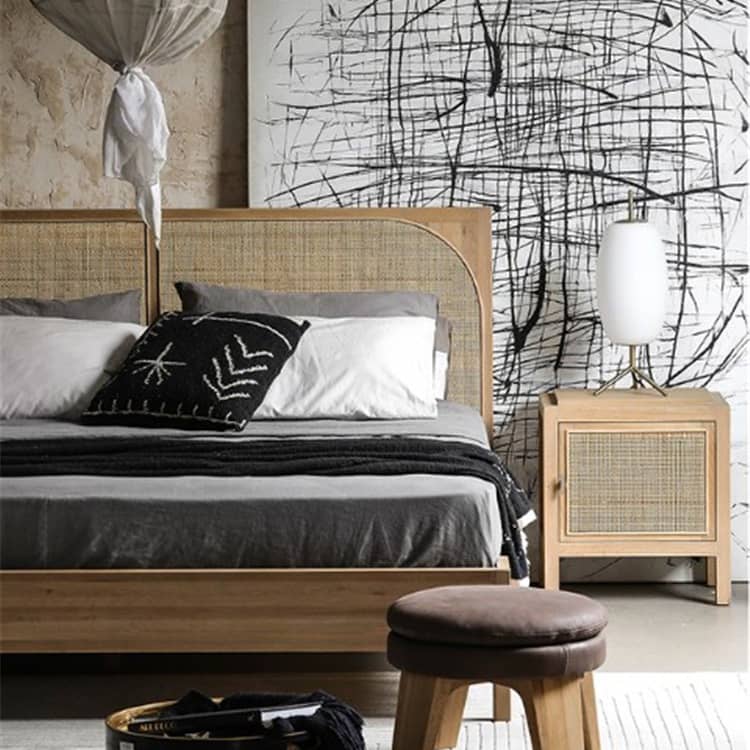 Natural Ash Wood Rattan Bedside Cupboard - Elegant Bedroom Storage Solution tzm-538