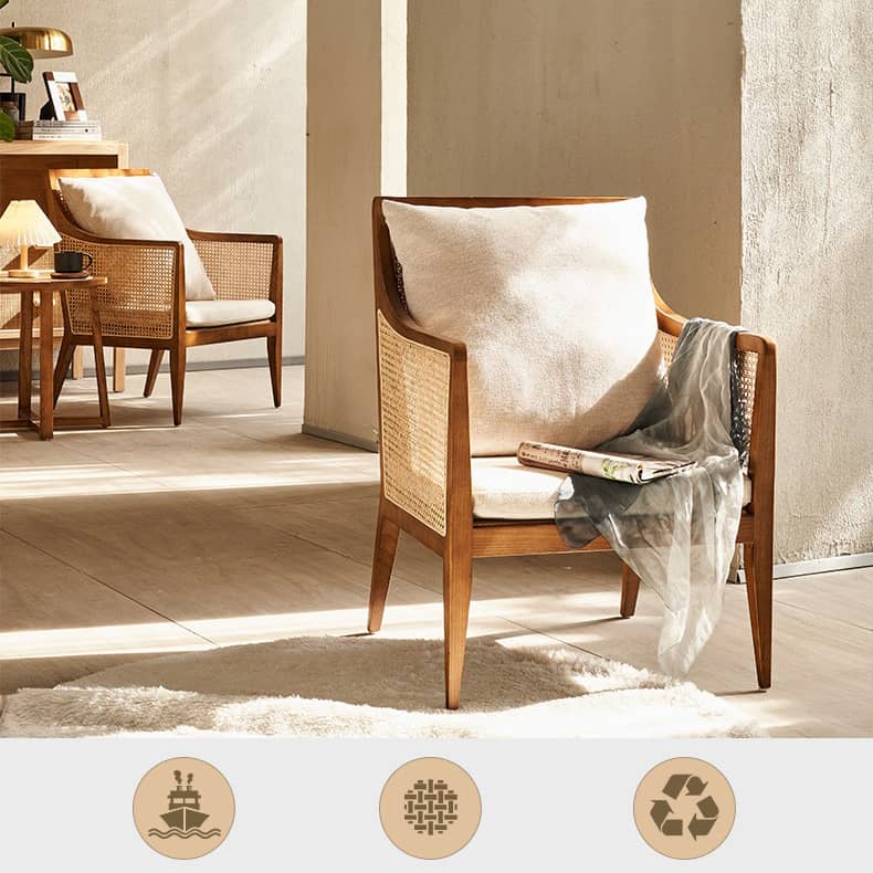 Modern Multi-Tone Rattan & Ash Wood Chair with Cotton-Ramie Upholstery tzm-541