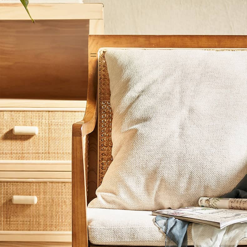 Modern Multi-Tone Rattan & Ash Wood Chair with Cotton-Ramie Upholstery tzm-541