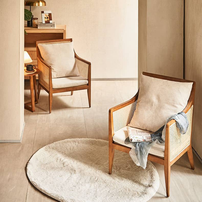 Modern Multi-Tone Rattan & Ash Wood Chair with Cotton-Ramie Upholstery tzm-541