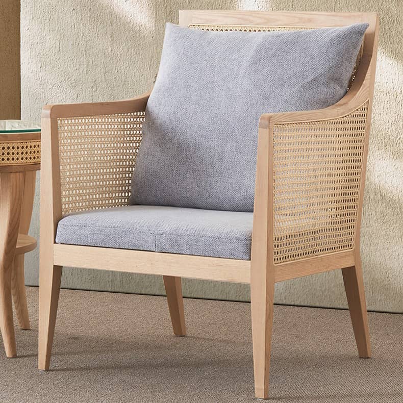 Modern Multi-Tone Rattan & Ash Wood Chair with Cotton-Ramie Upholstery tzm-541