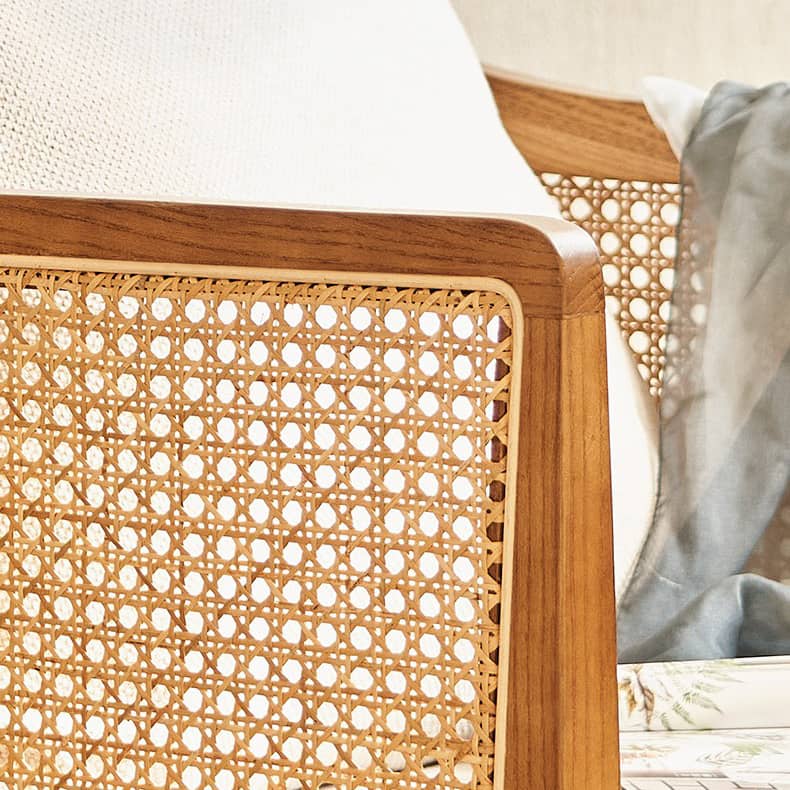 Modern Multi-Tone Rattan & Ash Wood Chair with Cotton-Ramie Upholstery tzm-541