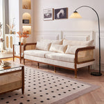 Modern Minimalist Solid Wood & Rattan Fabric Sofa Set, Beige Scandinavian Living Room Couch, 2-Seater/3-Seater tzm-543