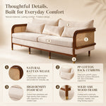 Modern Minimalist Solid Wood & Rattan Fabric Sofa Set, Beige Scandinavian Living Room Couch, 2-Seater/3-Seater tzm-543