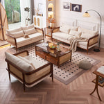 Modern Minimalist Solid Wood & Rattan Fabric Sofa Set, Beige Scandinavian Living Room Couch, 2-Seater/3-Seater tzm-543