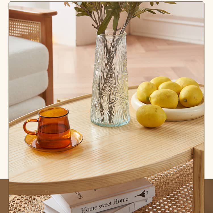 Elegant Off-White Faux Lambswool Sofa with Natural Rattan and Ash Wood Accents tzm-544