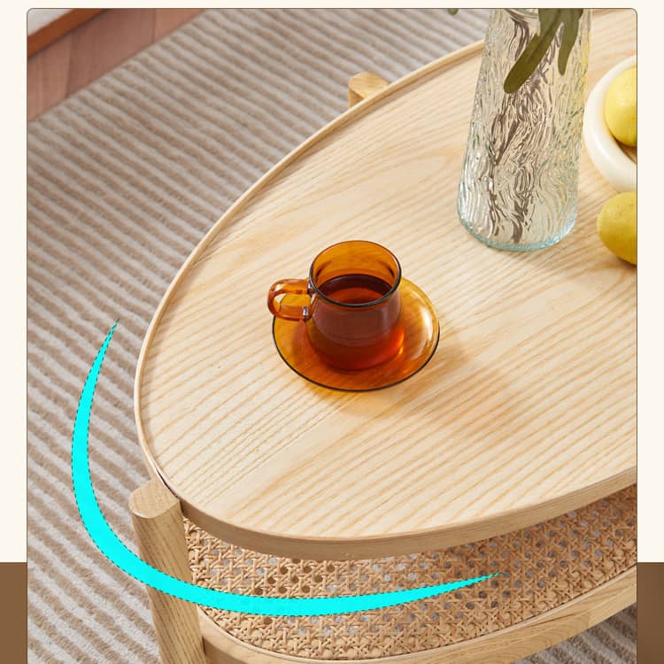 Black Rattan Tea Table with Natural Ash Wood Finish tzm-545