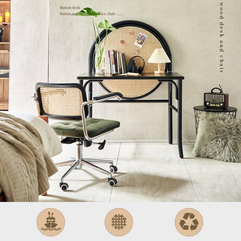 Modern Rattan & Ash Wood Chair with PU Leather and Stainless Steel Accents - Green & Orange Design tzm-551