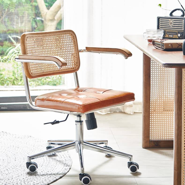 Modern Rattan & Ash Wood Chair with PU Leather and Stainless Steel Accents - Green & Orange Design tzm-551