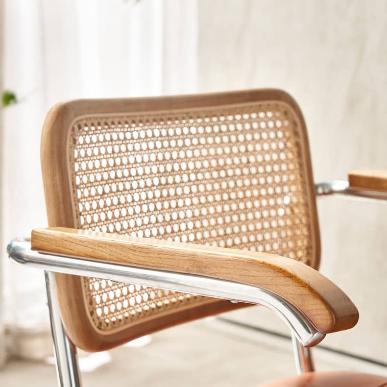 Modern Rattan & Ash Wood Chair with PU Leather and Stainless Steel Accents - Green & Orange Design tzm-551