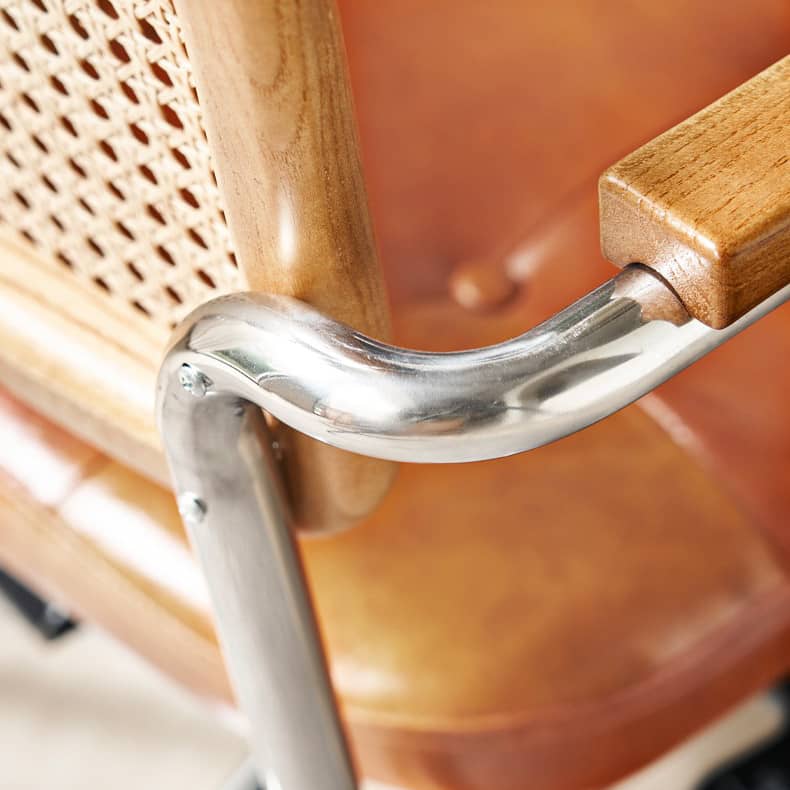 Modern Rattan & Ash Wood Chair with PU Leather and Stainless Steel Accents - Green & Orange Design tzm-551