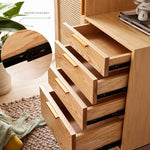 Stylish Natural Wood Cabinet with Rattan Accents and Ash Wood Detailing tzm-553