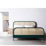 Stylish Bedside Cupboard with Natural Wood, Black and Green Rattan Accents - Oak Wood Finish tzm-554