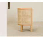 Stylish Bedside Cupboard with Natural Wood, Black and Green Rattan Accents - Oak Wood Finish tzm-554