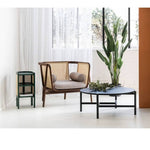 Stylish Bedside Cupboard with Natural Wood, Black and Green Rattan Accents - Oak Wood Finish tzm-554