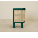 Stylish Bedside Cupboard with Natural Wood, Black and Green Rattan Accents - Oak Wood Finish tzm-554