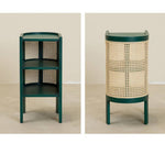 Stylish Bedside Cupboard with Natural Wood, Black and Green Rattan Accents - Oak Wood Finish tzm-554