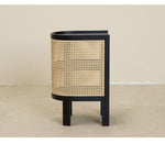 Stylish Bedside Cupboard with Natural Wood, Black and Green Rattan Accents - Oak Wood Finish tzm-554