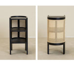 Stylish Bedside Cupboard with Natural Wood, Black and Green Rattan Accents - Oak Wood Finish tzm-554