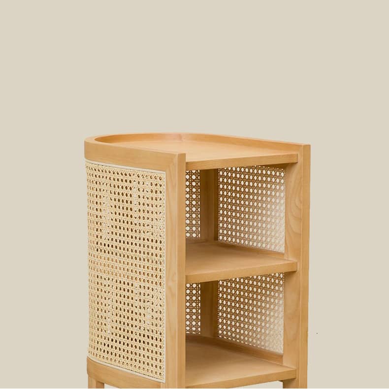 Stylish Bedside Cupboard with Natural Wood, Black and Green Rattan Accents - Oak Wood Finish tzm-554