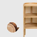 Stylish Bedside Cupboard with Natural Wood, Black and Green Rattan Accents - Oak Wood Finish tzm-554