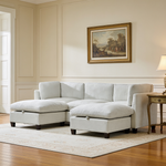 96.5'Sectional Couch for Living room, Upholstered Soft Chenille Fabric Sofa with Storage, 3-Seater with Two Ottomans U Shape Sofa Beige-W1097S00284 - 场景图