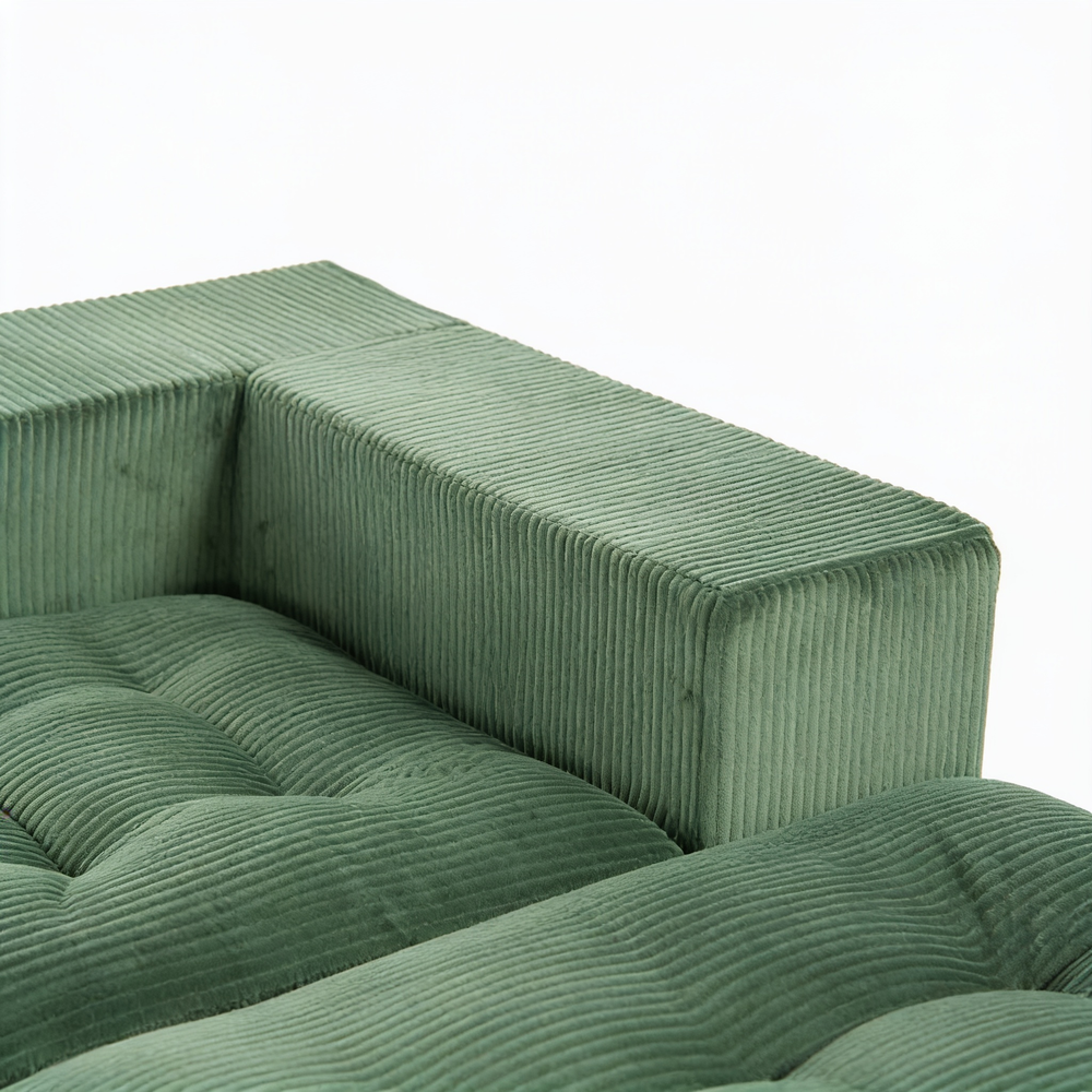 101' L-Shaped Modular Compression Sofa, 3-Seater Comfortable Cloud Sofa, Corduroy Fabric, with Movable Footrest, Free DIY Combination, Suitable for Living Room, Bedroom, Apartment (Green)-W1170S00055 - 细节图