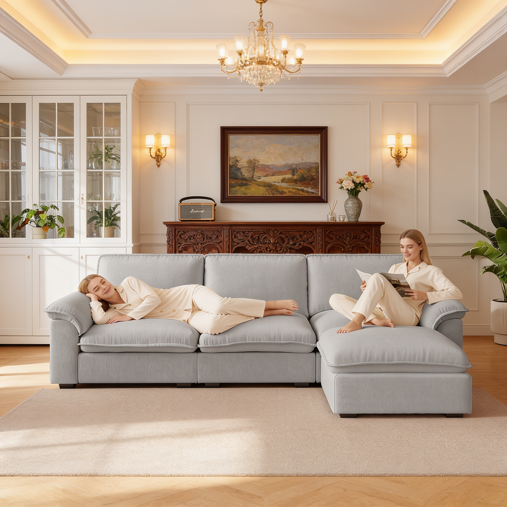 Cloud Couch Sectional for Living Room L Shaped Couch Modular Sectional Sofa Chenille Fabric for Apartment-W1359S00066 - 场景图