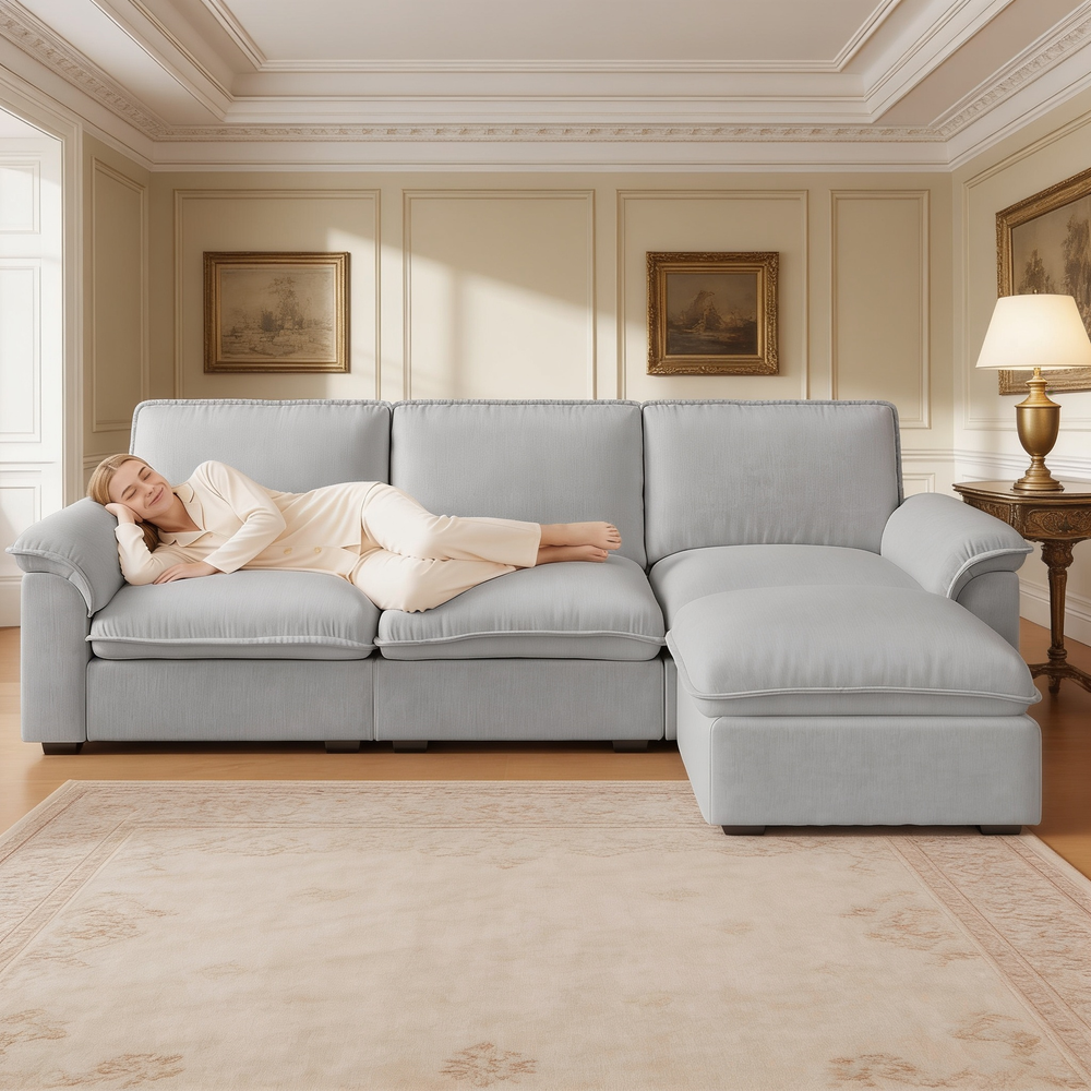 Cloud Couch Sectional for Living Room L Shaped Couch Modular Sectional Sofa Chenille Fabric for Apartment-W1359S00066 - 场景图