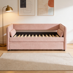Daybed with Twin Size Pop-up Trundle Upholstered Tufted Sofa Bed, Twin Size, Boucle Fabric (83'x43'x29.5')-W1413S00172 - 场景图