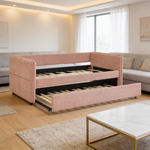 Daybed with Twin Size Pop-up Trundle Upholstered Tufted Sofa Bed, Twin Size, Boucle Fabric (83'x43'x29.5')-W1413S00172 - 场景图