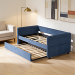 Daybed with Twin Size Pop-up Trundle Upholstered Tufted Sofa Bed, Twin Size, Boucle Fabric (83'x43'x29.5')-W1413S00173 - 场景图