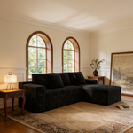 104.3*68.9'Modular sectional sofa seat,Upholstered compressed couch for living room,Bedroom,Apartment,No assembly required,2PC free combination,Plush corduroy fabric,BLACK-W3819P448418 - 场景图