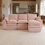 L Shaped Compressed Modular Sectional Sofa Modern Corduroy Upholstered Boneless Couches with Movable Footstool,With Three Pillows and Two Lumbar Pillows,Detachable Cloud Seat Cushions-W395S00138 - 场景图