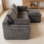 L Shaped Compressed Modular Sectional Sofa Modern Corduroy Upholstered Boneless Couches with Movable Footstool,With Three Pillows and Two Lumbar Pillows,Detachable Cloud Seat Cushions-W395S00140 - 场景图