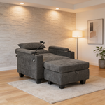 Single sofa recliner with manually adjustable backrest, USB charging port on the armrest side, phone stand included, hidden armrest storage, and a matching storage ottoman-Gray-W487P423648 - 场景图