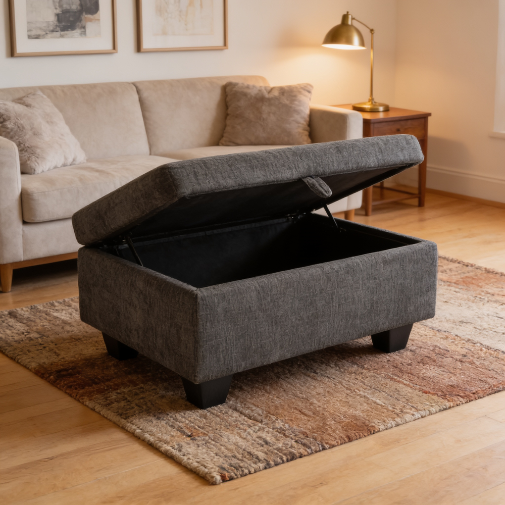 Single sofa recliner with manually adjustable backrest, USB charging port on the armrest side, phone stand included, hidden armrest storage, and a matching storage ottoman-Gray-W487P423648 - 场景图